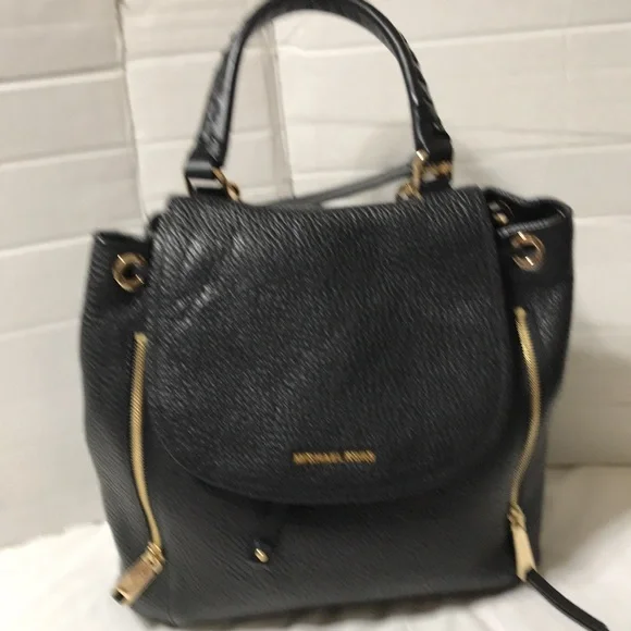Michael kors pebble leather backpack with gold tone hardware &outside zip pocket